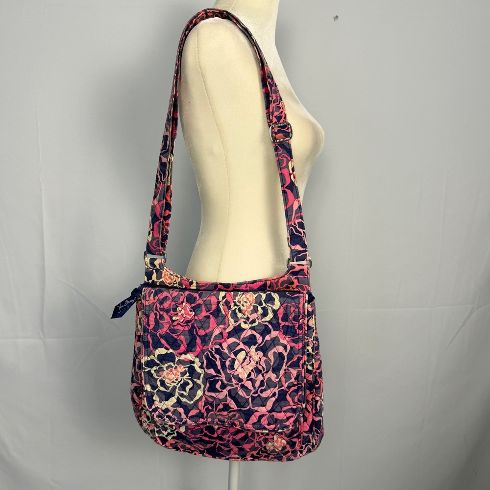 Vera Bradley Crossbody Bag Womens Medium Pink Plum Crazy Quilted Floral